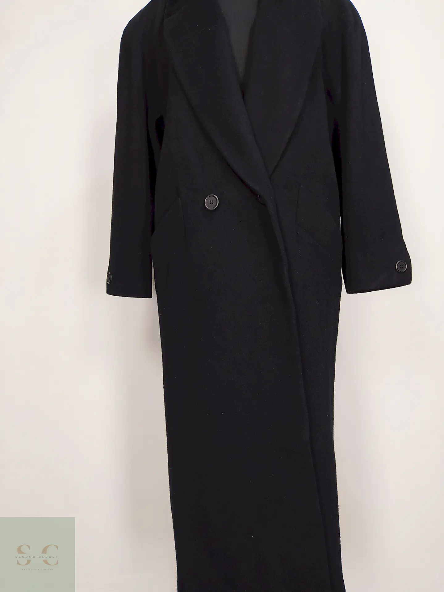 Abrigo Largo Negro Jones New York 100% Lana Virgen Talla 50 3