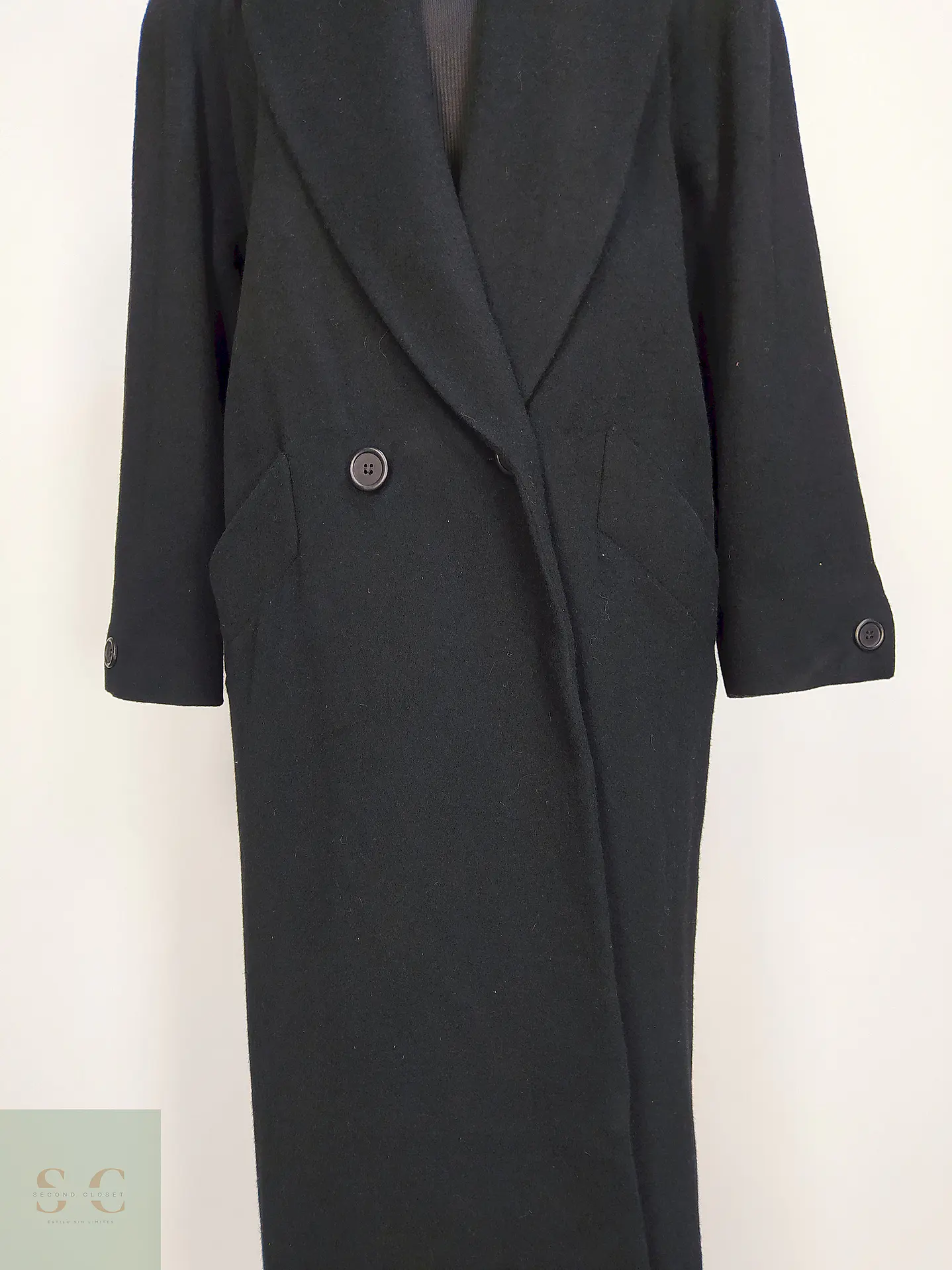 Abrigo Largo Negro Jones New York 100% Lana Virgen Talla 50 5
