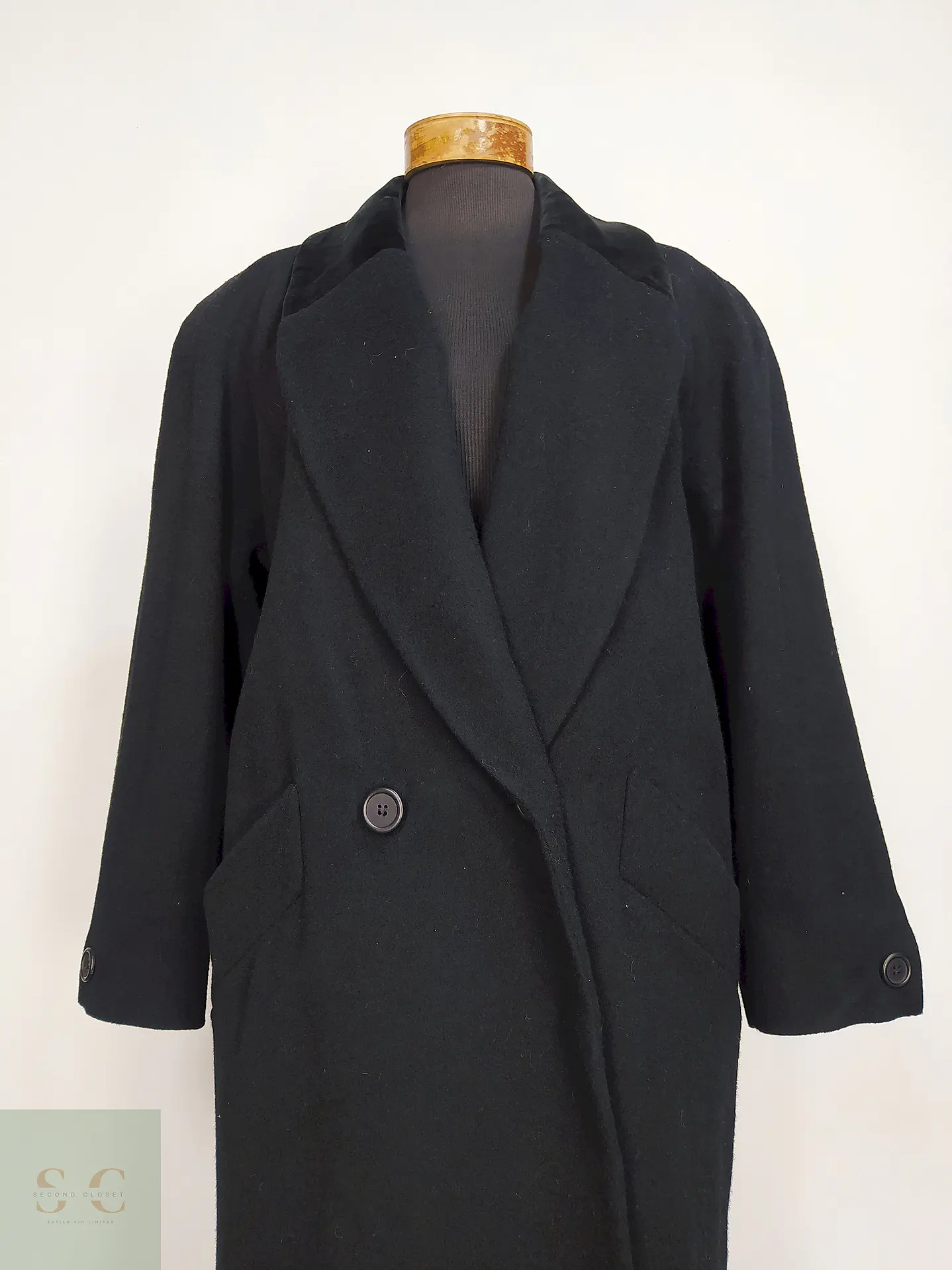 Abrigo Largo Negro Jones New York 100% Lana Virgen Talla 50 7