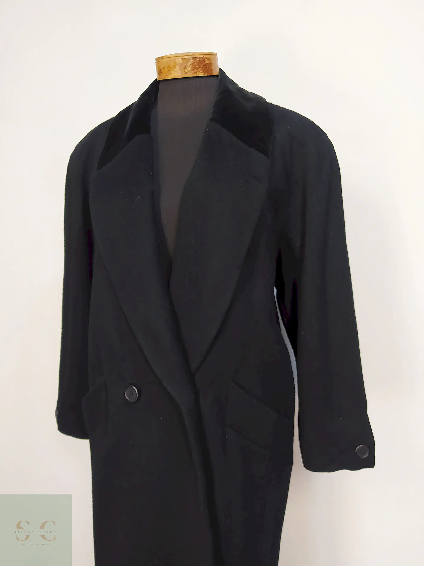 Abrigo Largo Negro Jones New York 100% Lana Virgen Talla 50 14