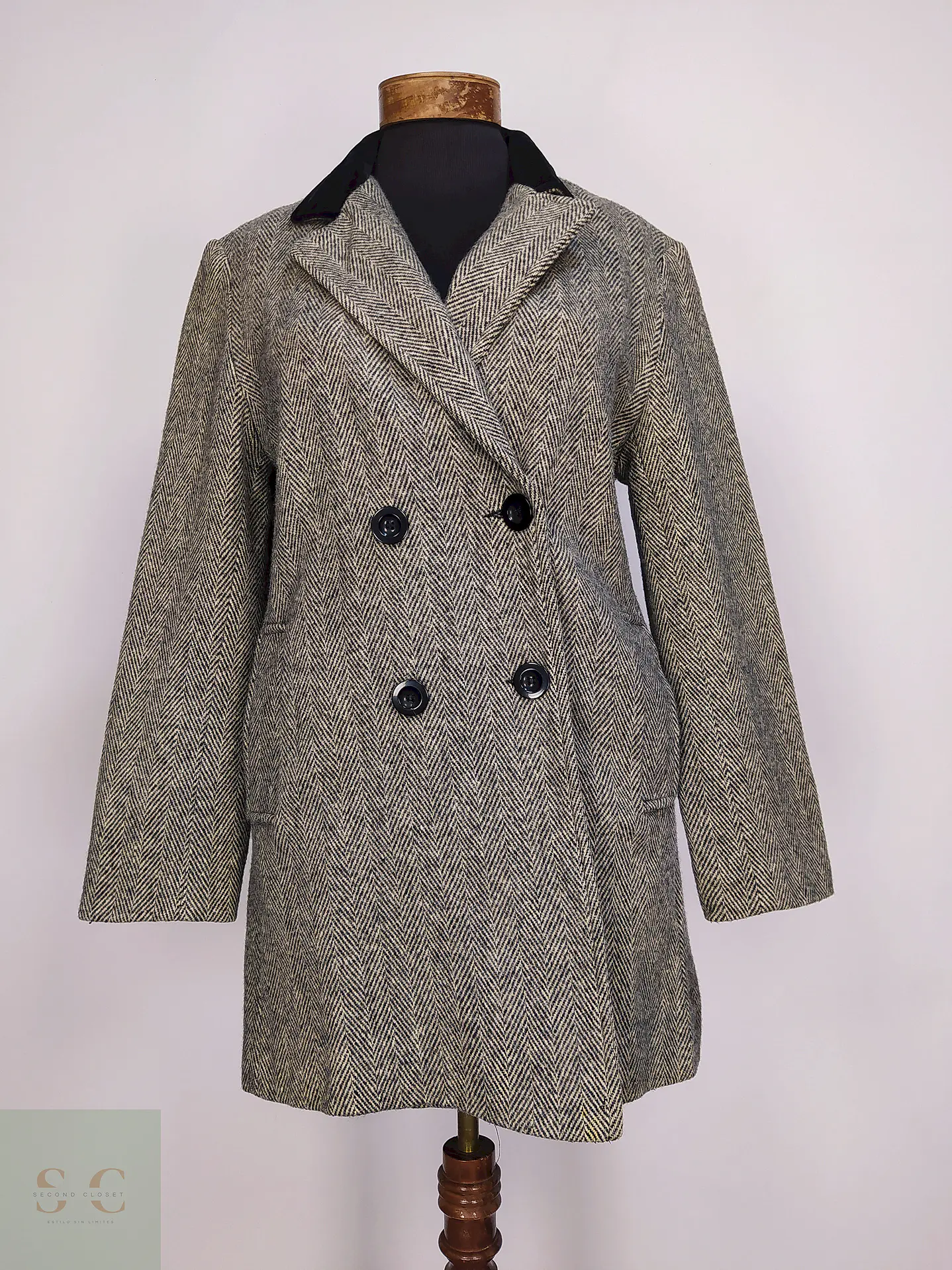 Abrigo Cruzado Dumas Gris 80% Lana Virgen Talla 44 1