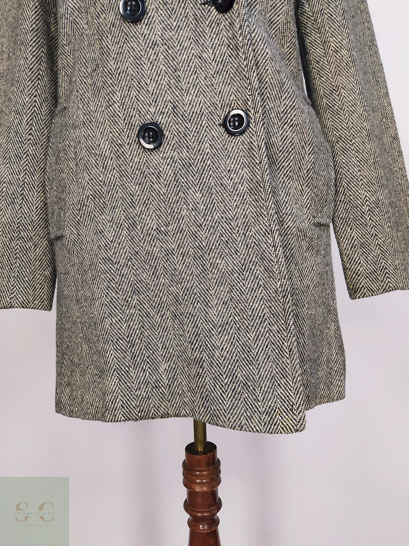 Abrigo Cruzado Dumas Gris 80% Lana Virgen Talla 44 3