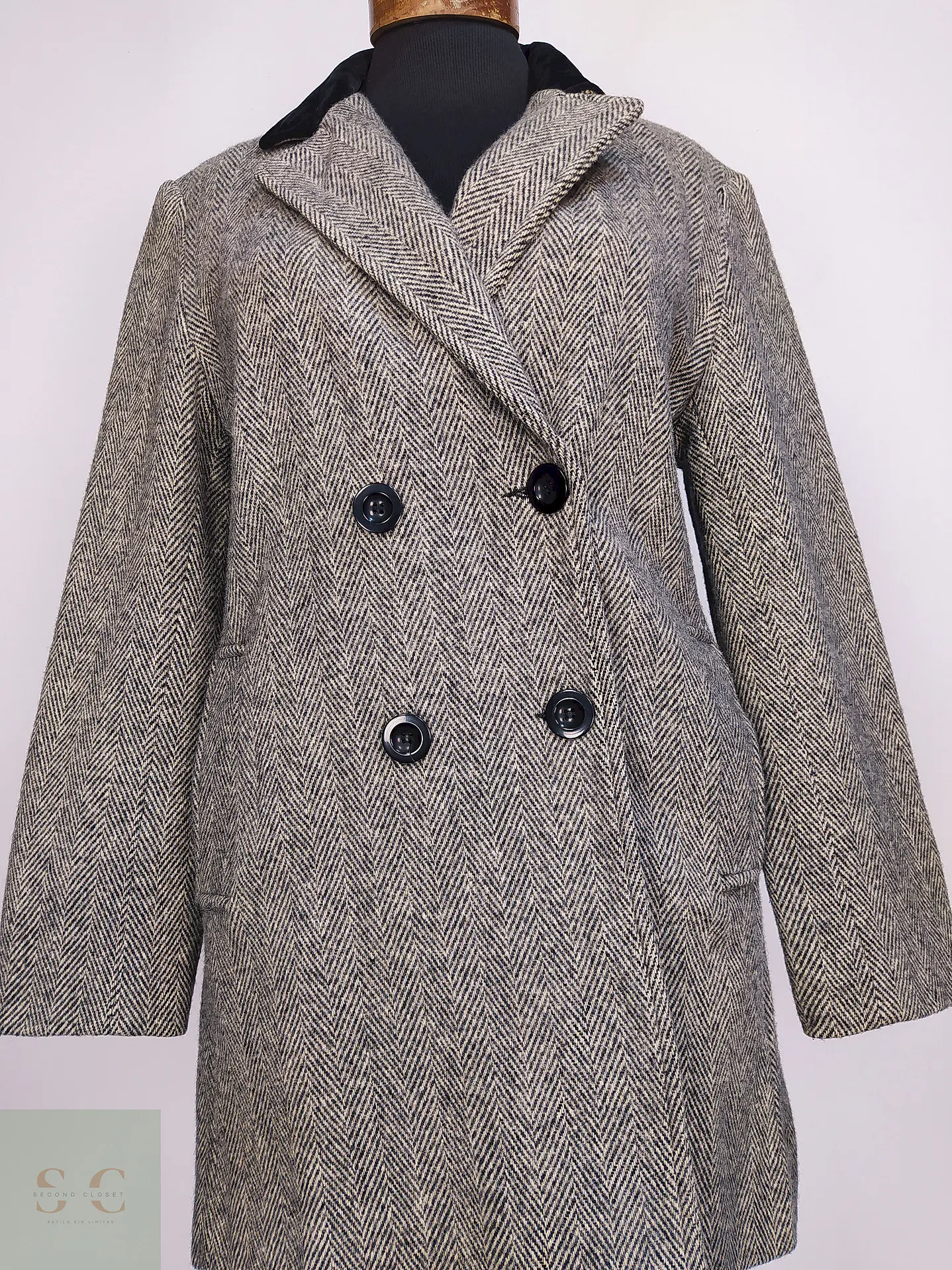 Abrigo Cruzado Dumas Gris 80% Lana Virgen Talla 44 5