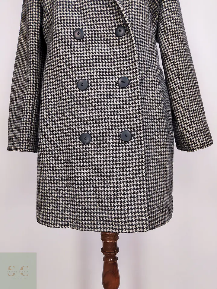 Abrigo Cruzado Alorna Dillards 100% Lana Virgen Pata de Gallo Negro Blanco Talla 44 3