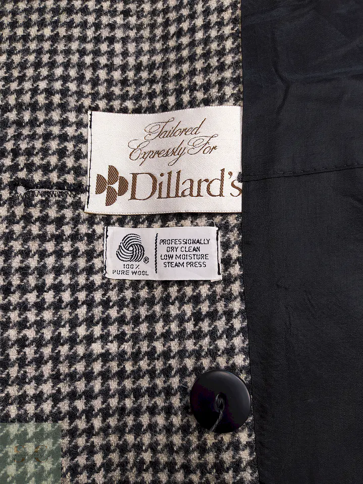 Abrigo Cruzado Alorna Dillards 100% Lana Virgen Pata de Gallo Negro Blanco Talla 44 11