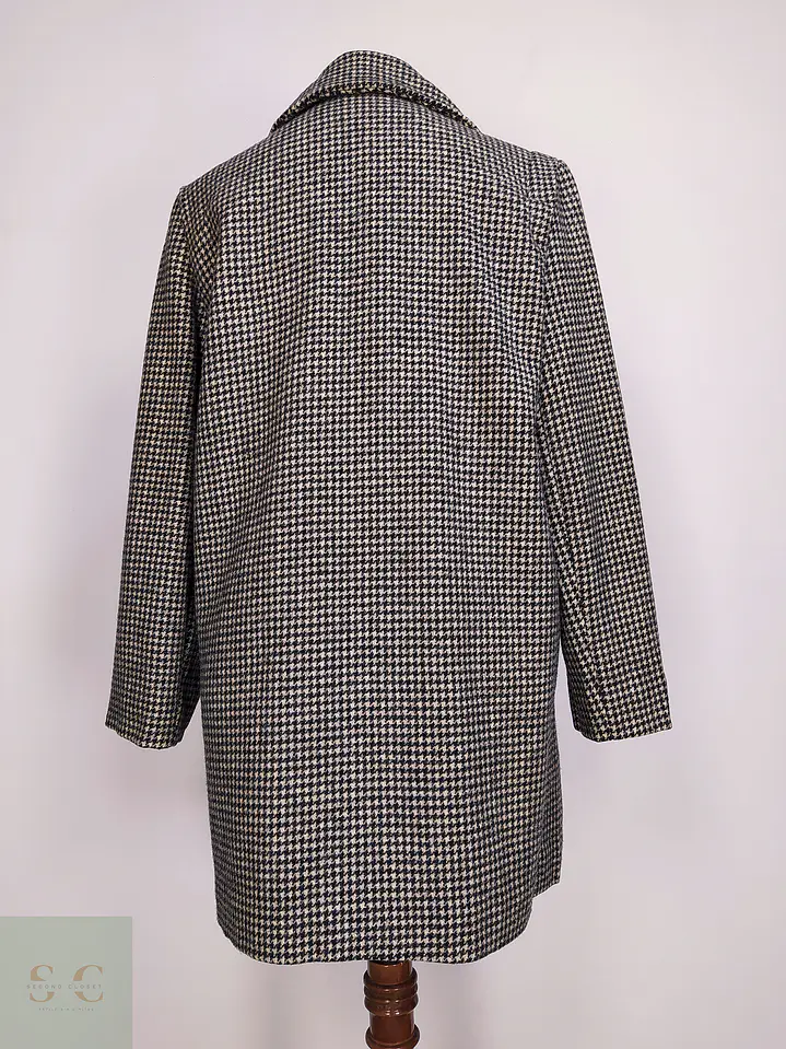 Abrigo Cruzado Alorna Dillards 100% Lana Virgen Pata de Gallo Negro Blanco Talla 44 12