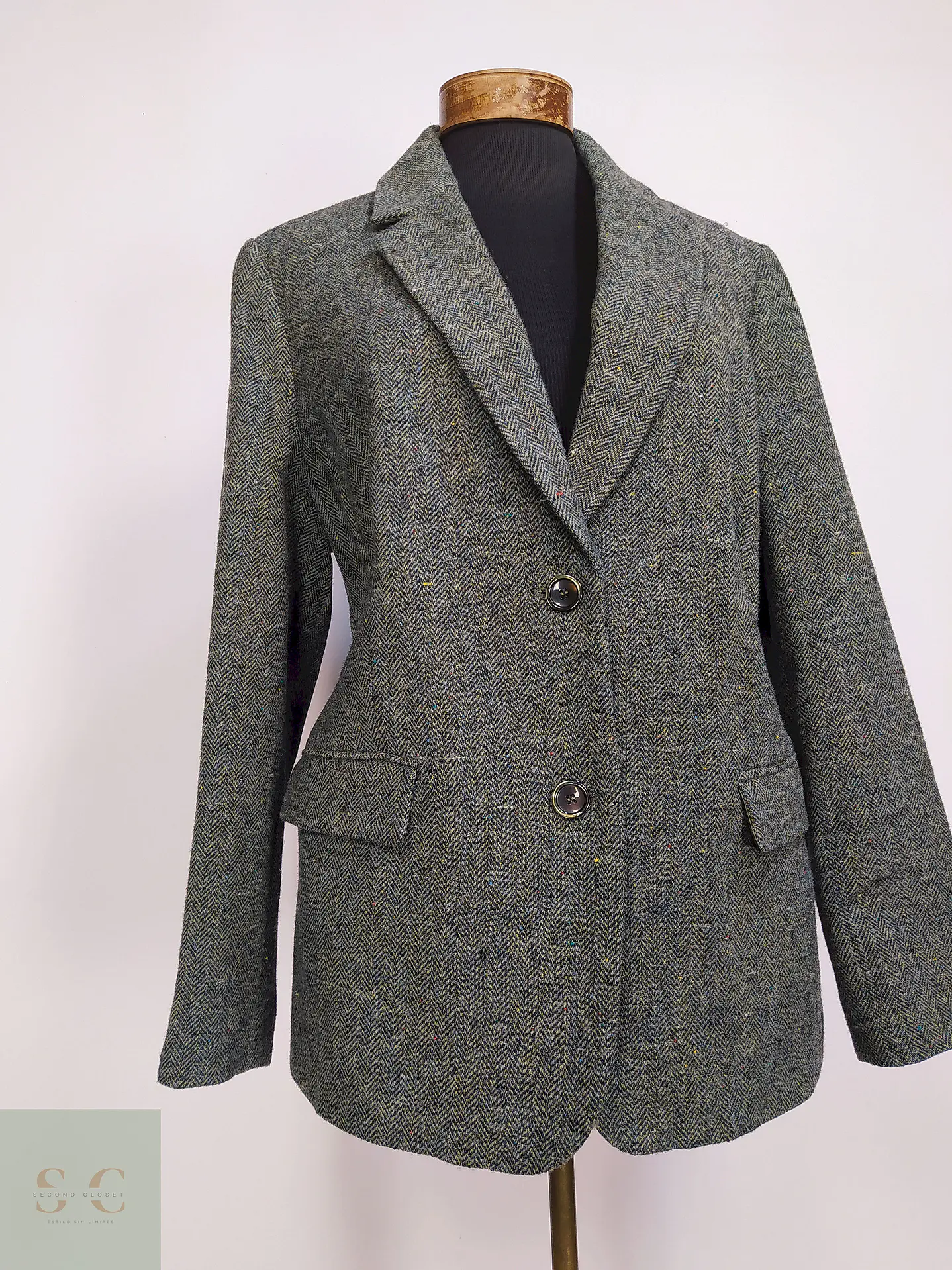 Blazer Verde Mona 100% Lana Espiga Talla 46 2