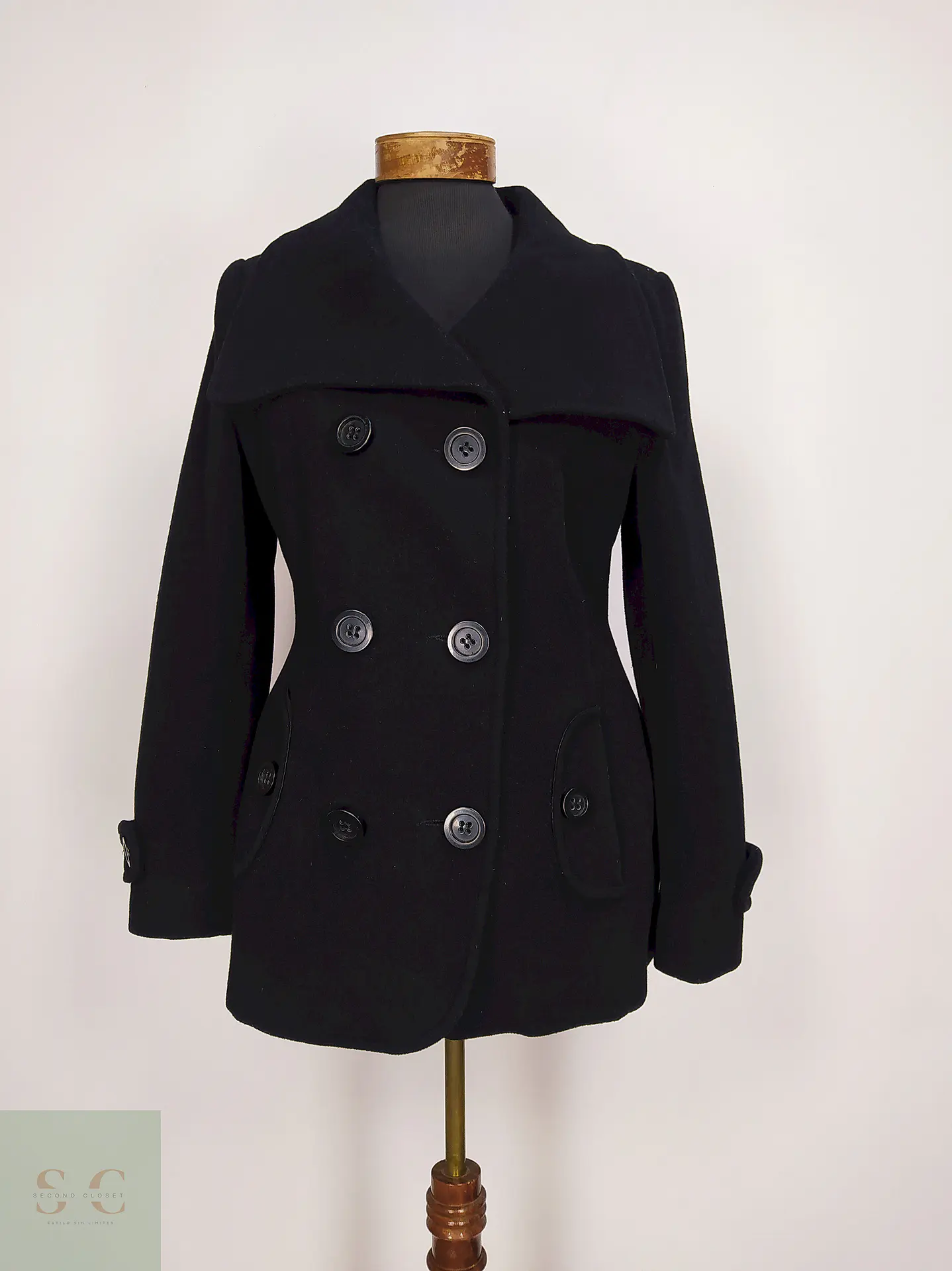 Abrigo Marinero Negro JLo 100% Lana Talla 42 1