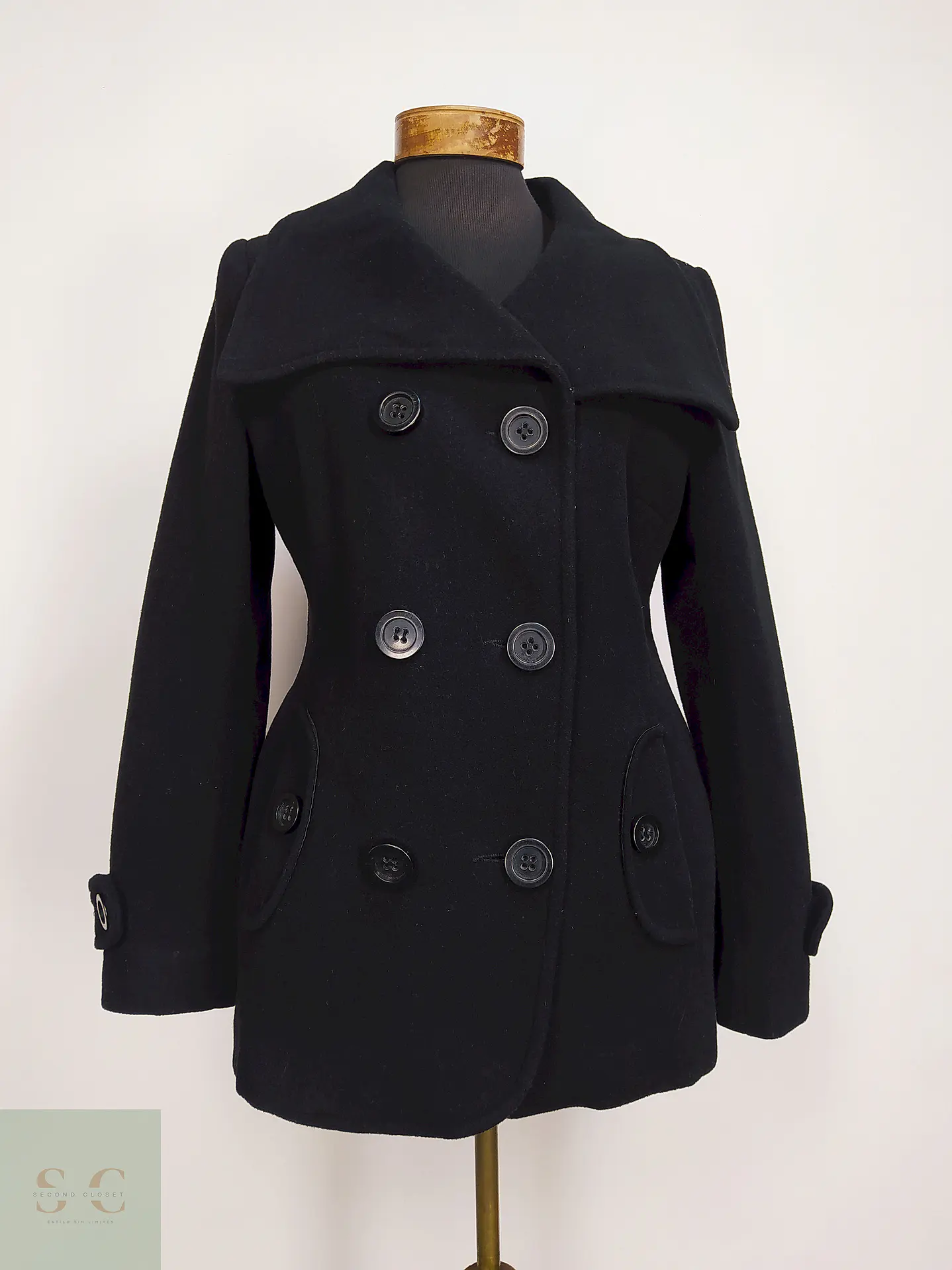Abrigo Marinero Negro JLo 100% Lana Talla 42 2