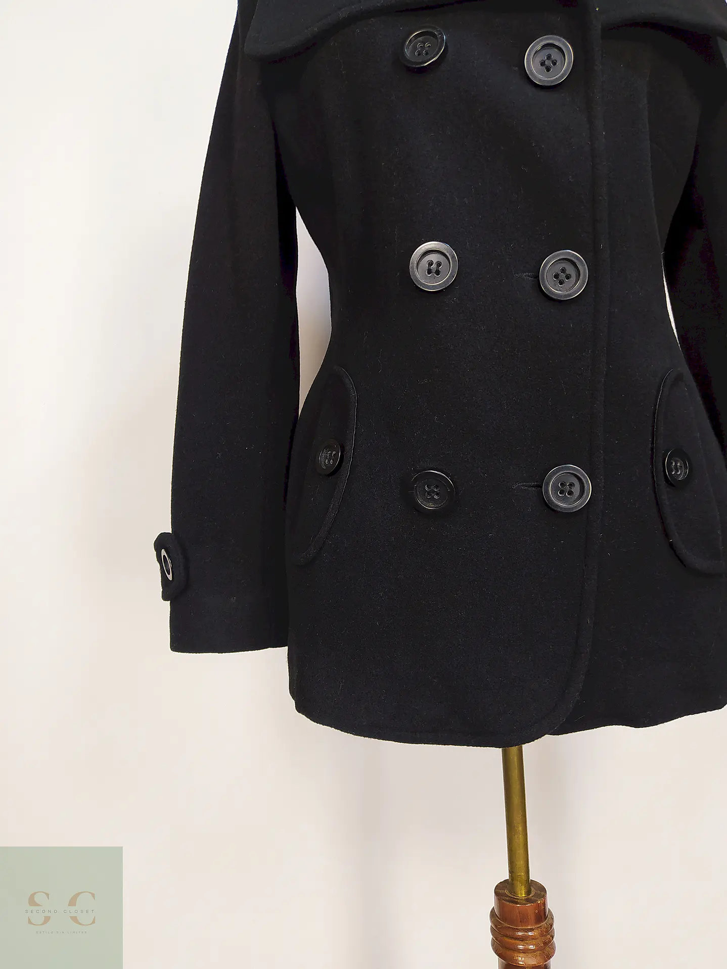 Abrigo Marinero Negro JLo 100% Lana Talla 42 3