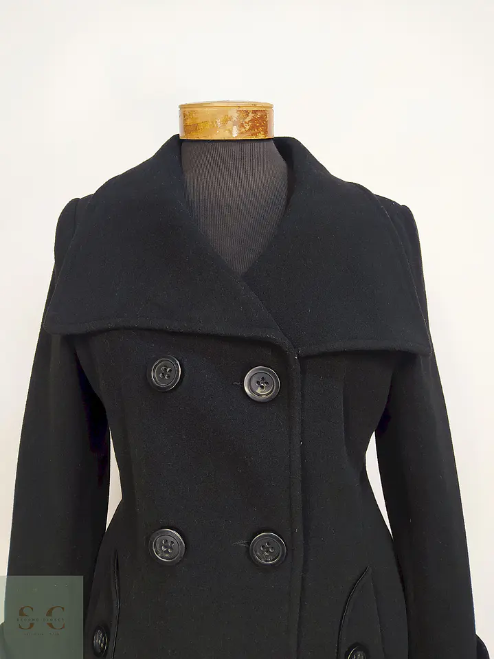 Abrigo Marinero Negro JLo 100% Lana Talla 42 6