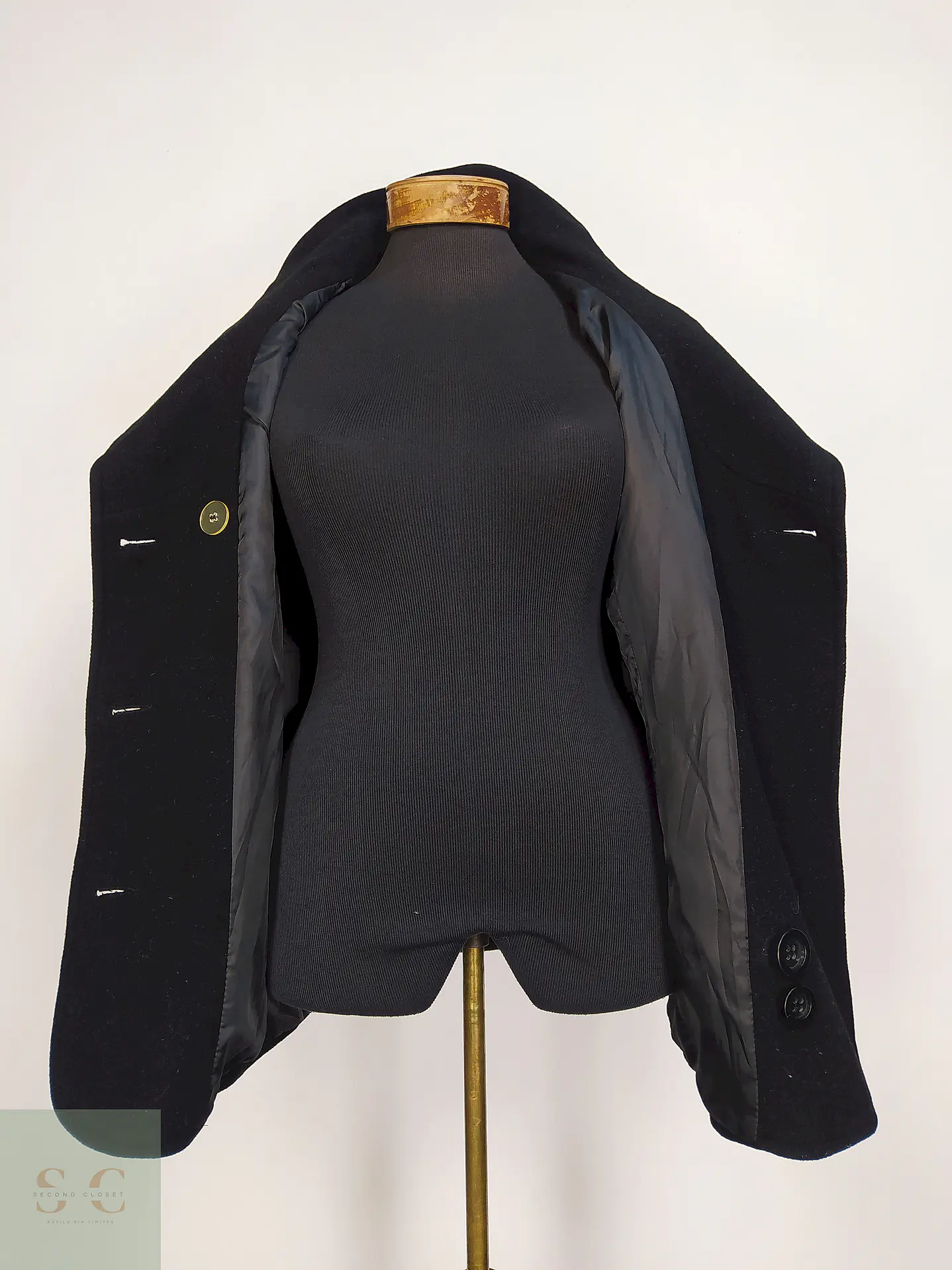 Abrigo Marinero Negro JLo 100% Lana Talla 42 8