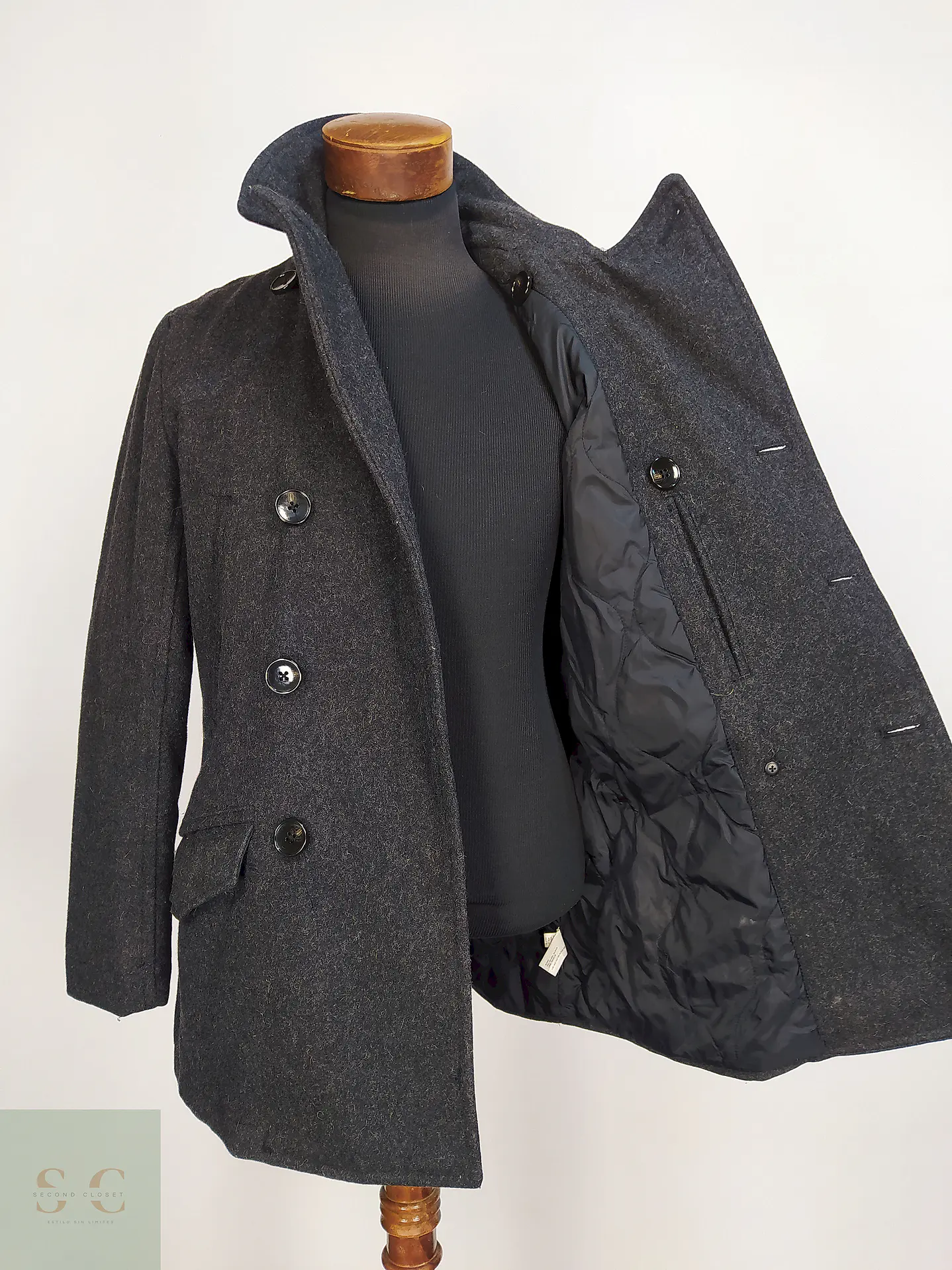 Abrigo Cruzado Plomo GAP 80% Lana Talla SM 12
