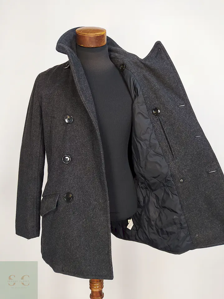Abrigo Cruzado Plomo GAP 80% Lana Talla SM 12