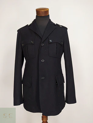 Chaqueta Negra Cole Haan 100% Lana Detalles Cuero Talla M