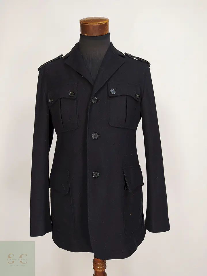 Chaqueta Negra Cole Haan 100% Lana Detalles Cuero Talla M 1