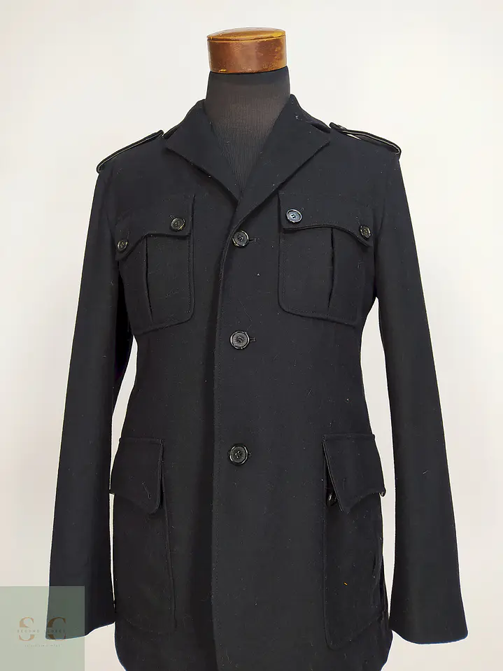 Chaqueta Negra Cole Haan 100% Lana Detalles Cuero Talla M 3