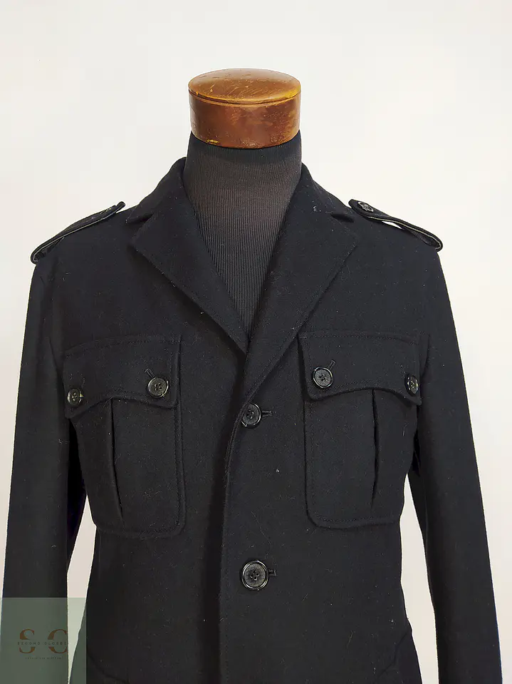 Chaqueta Negra Cole Haan 100% Lana Detalles Cuero Talla M 4