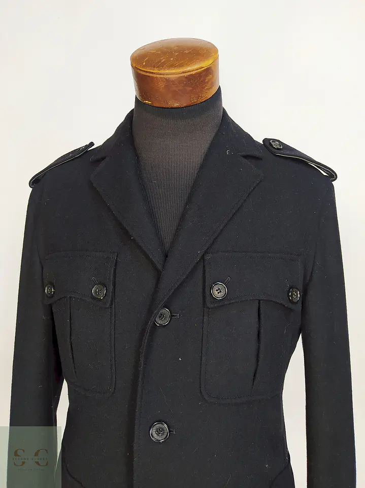 Chaqueta Negra Cole Haan 100% Lana Detalles Cuero Talla M 5