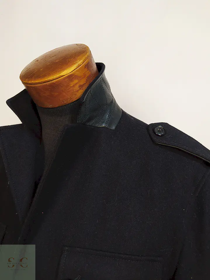 Chaqueta Negra Cole Haan 100% Lana Detalles Cuero Talla M 6