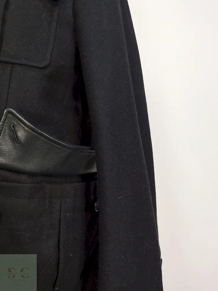 Chaqueta Negra Cole Haan 100% Lana Detalles Cuero Talla M 8