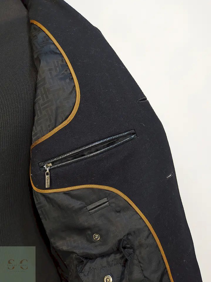 Chaqueta Negra Cole Haan 100% Lana Detalles Cuero Talla M 9