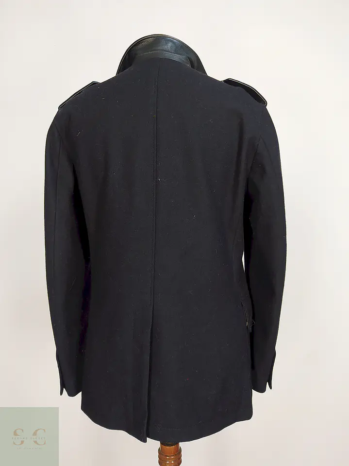 Chaqueta Negra Cole Haan 100% Lana Detalles Cuero Talla M 12