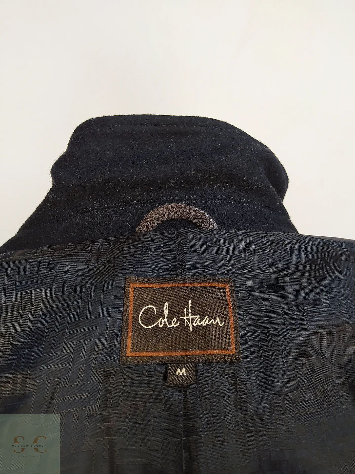Chaqueta Negra Cole Haan 100% Lana Detalles Cuero Talla M 14