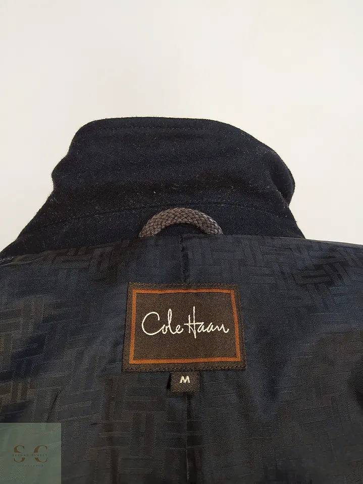 Chaqueta Negra Cole Haan 100% Lana Detalles Cuero Talla M 14
