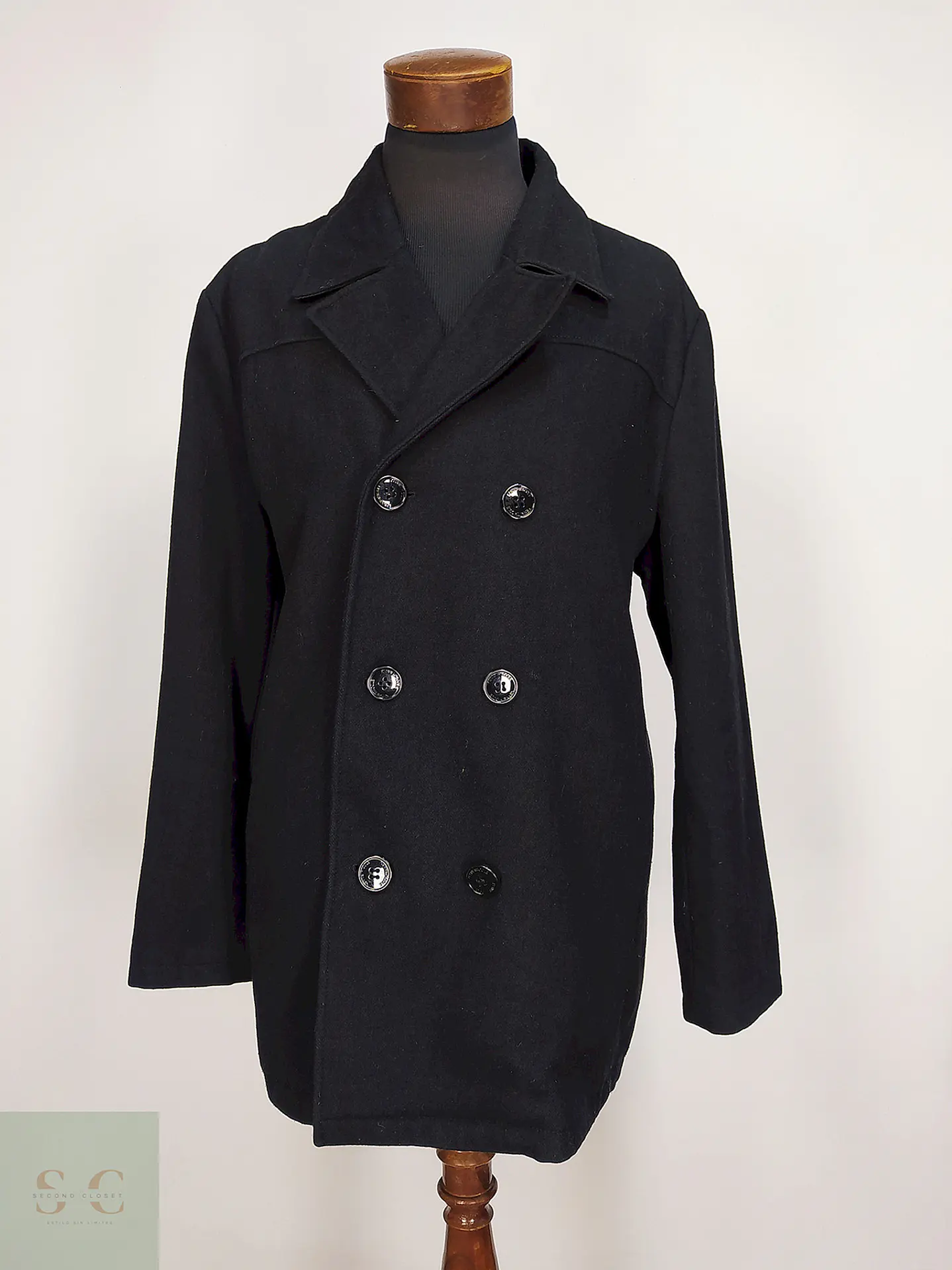 Abrigo Cruzado Negro Kenneth Cole 60% Lana Talla XL 1