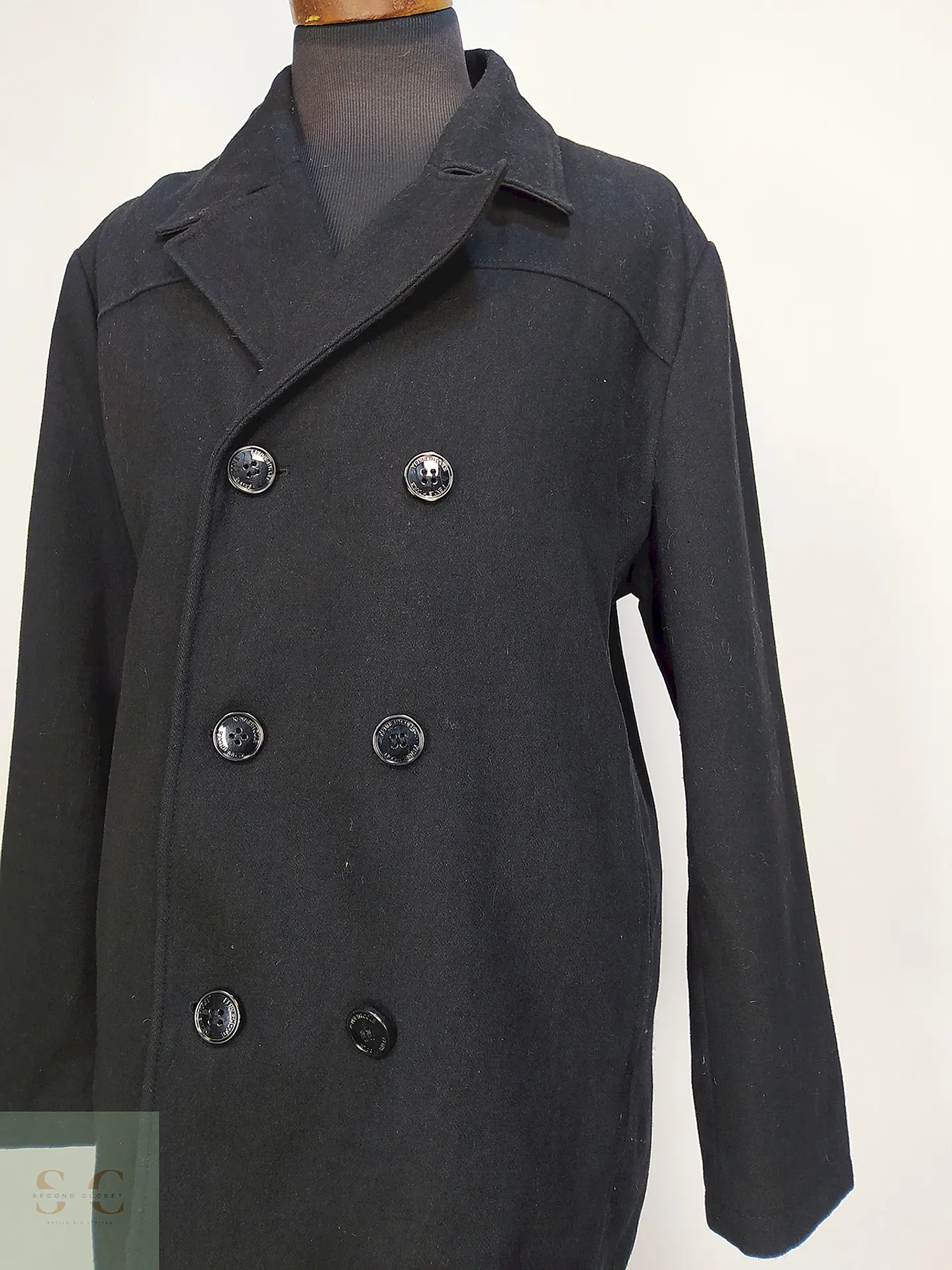 Abrigo Cruzado Negro Kenneth Cole 60% Lana Talla XL 3