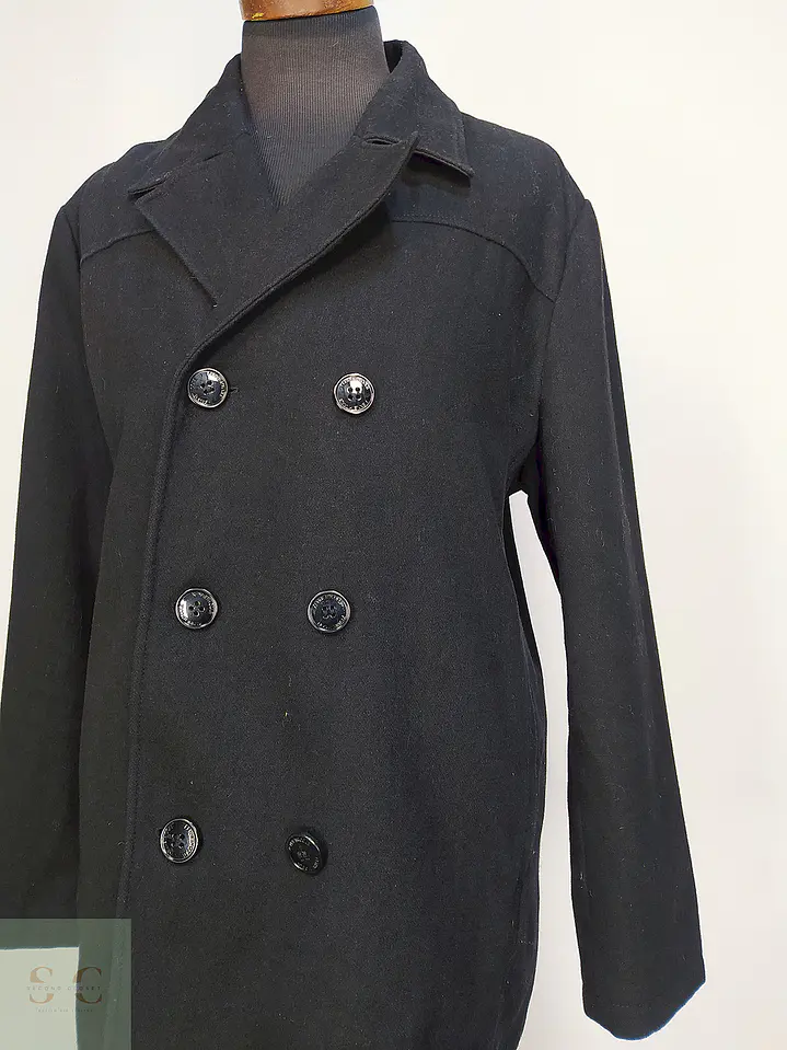 Abrigo Cruzado Negro Kenneth Cole 60% Lana Talla XL 3