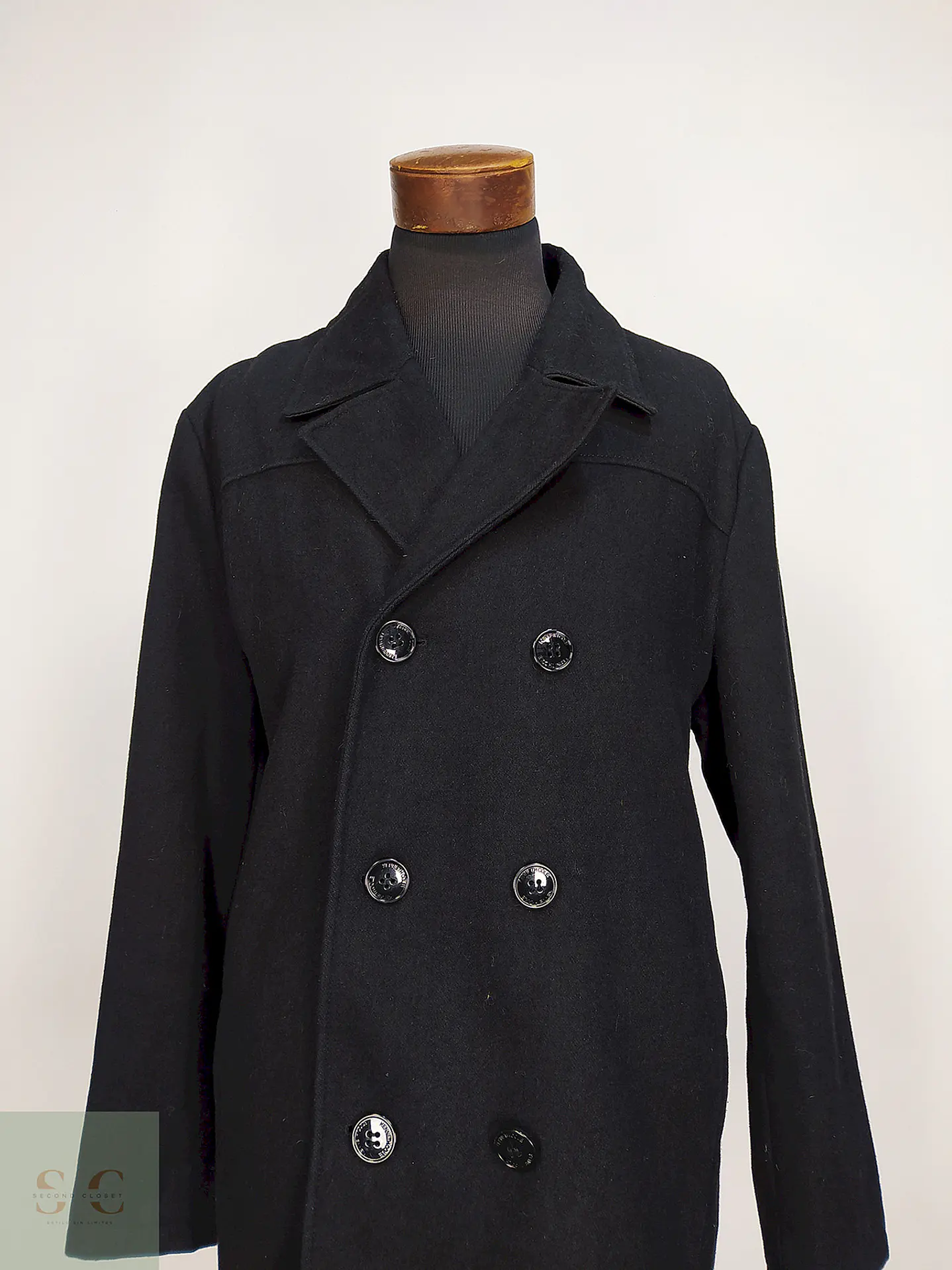 Abrigo Cruzado Negro Kenneth Cole 60% Lana Talla XL 4