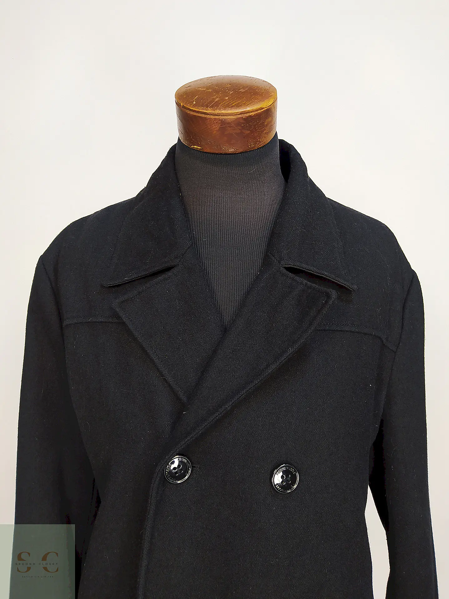 Abrigo Cruzado Negro Kenneth Cole 60% Lana Talla XL 5