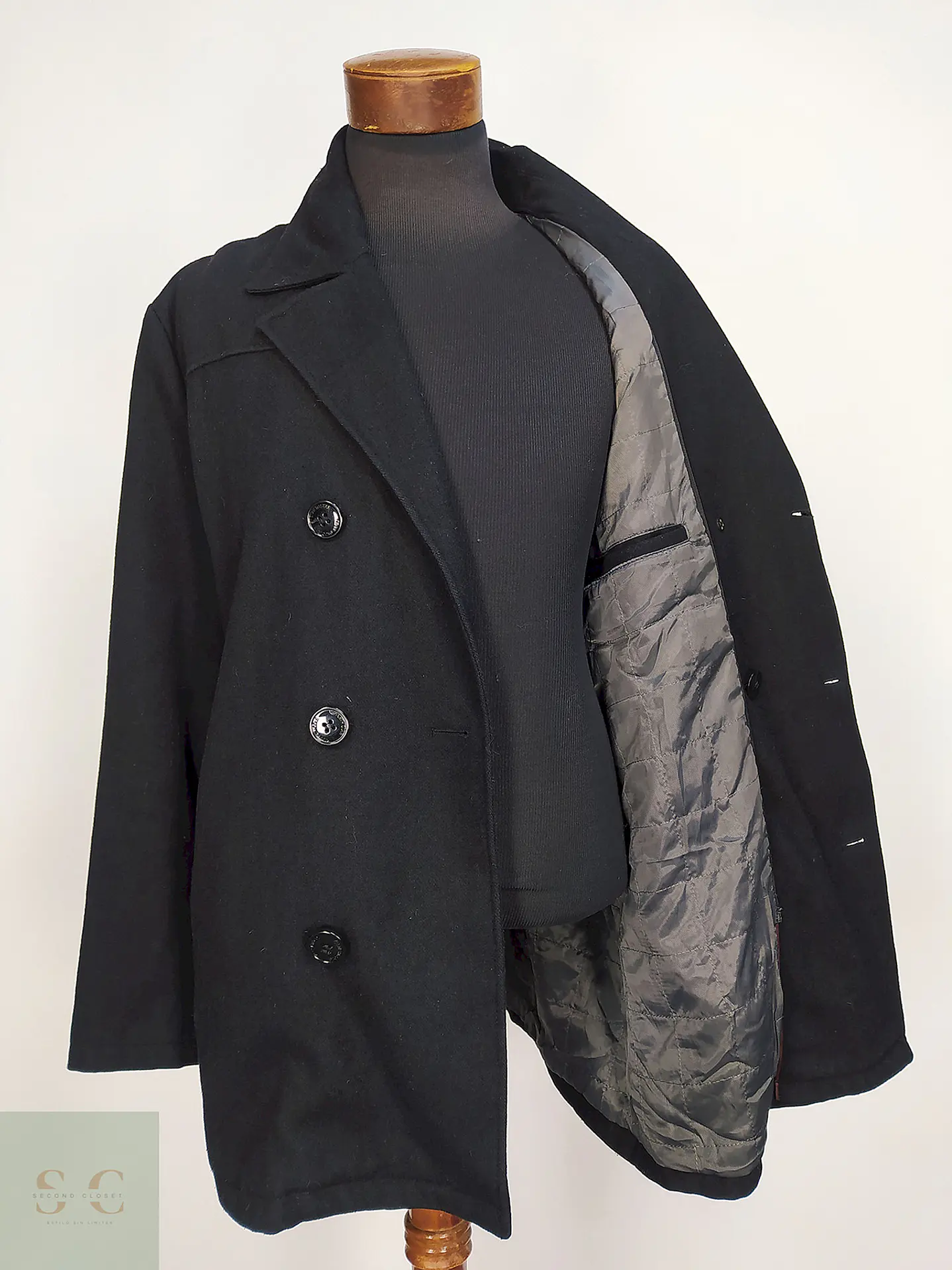 Abrigo Cruzado Negro Kenneth Cole 60% Lana Talla XL 7