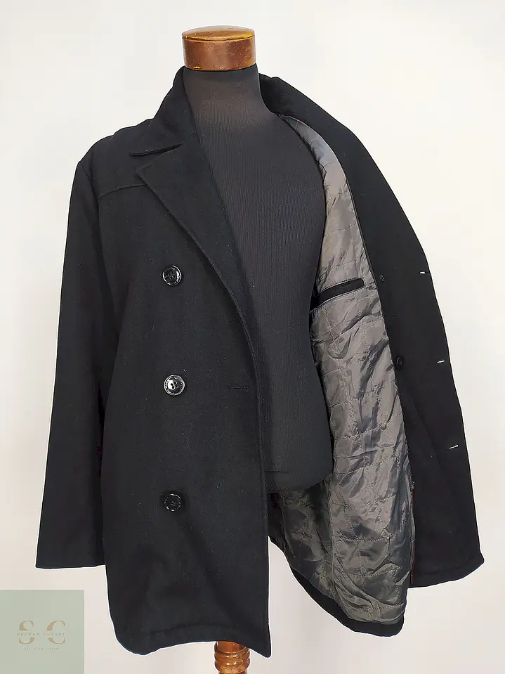 Abrigo Cruzado Negro Kenneth Cole 60% Lana Talla XL 7