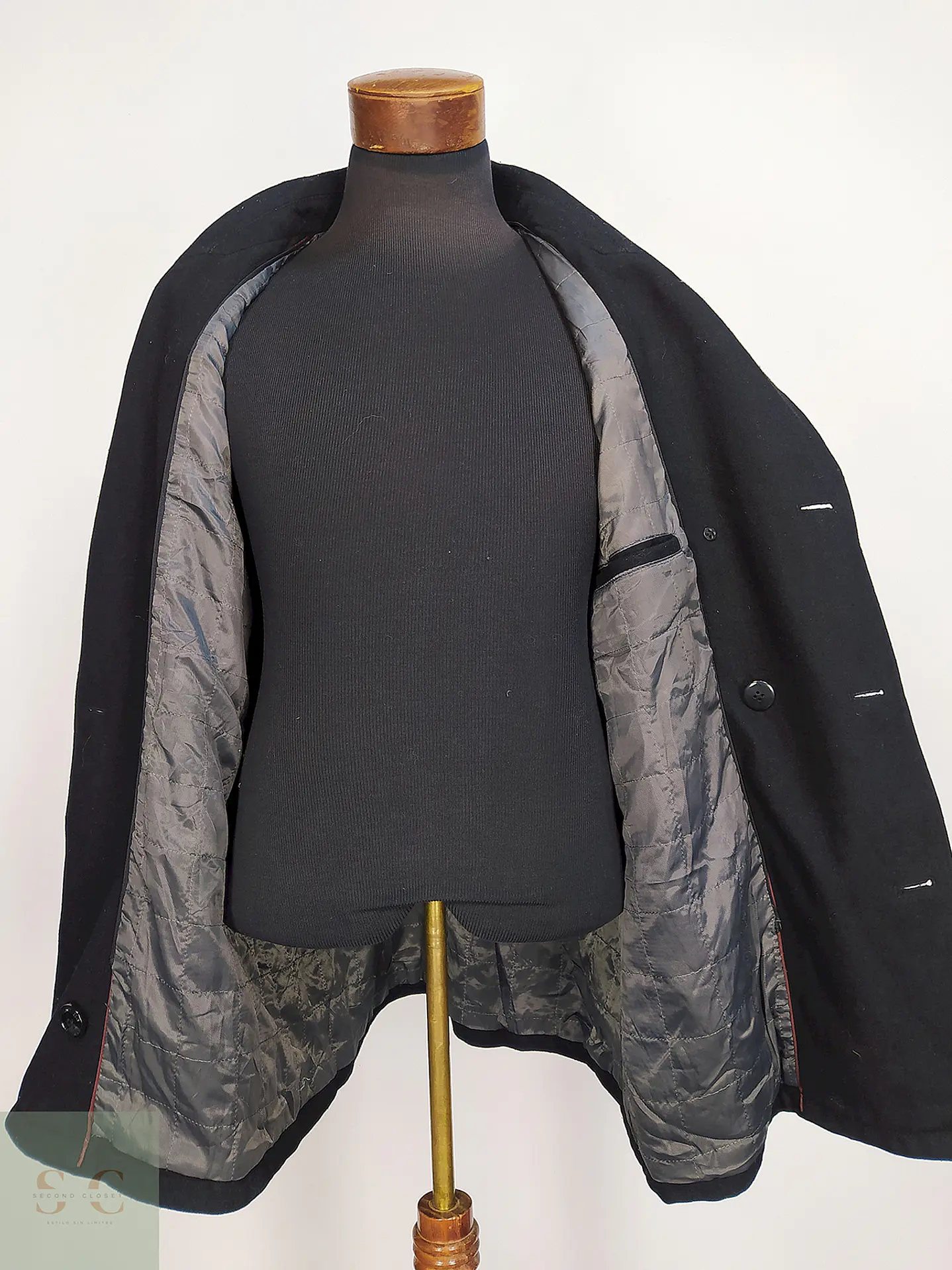 Abrigo Cruzado Negro Kenneth Cole 60% Lana Talla XL 9