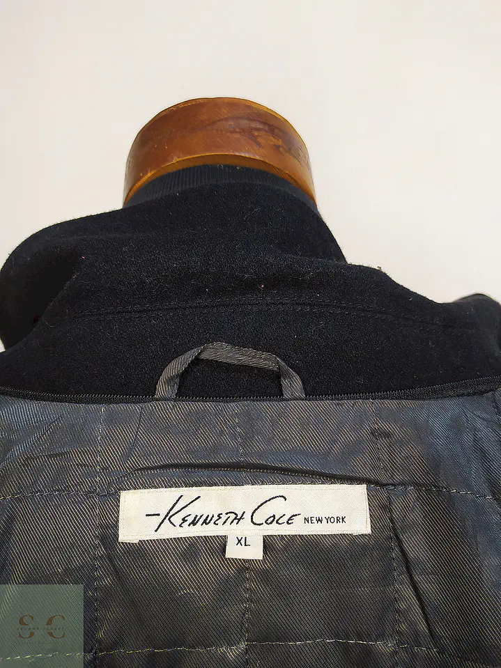 Abrigo Cruzado Negro Kenneth Cole 60% Lana Talla XL 11