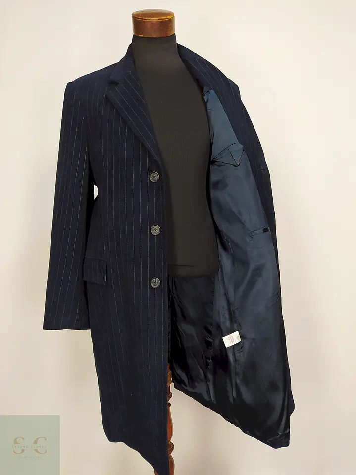 Abrigo Azul Rayas Michael Kors 100% Algodón Talla L 8