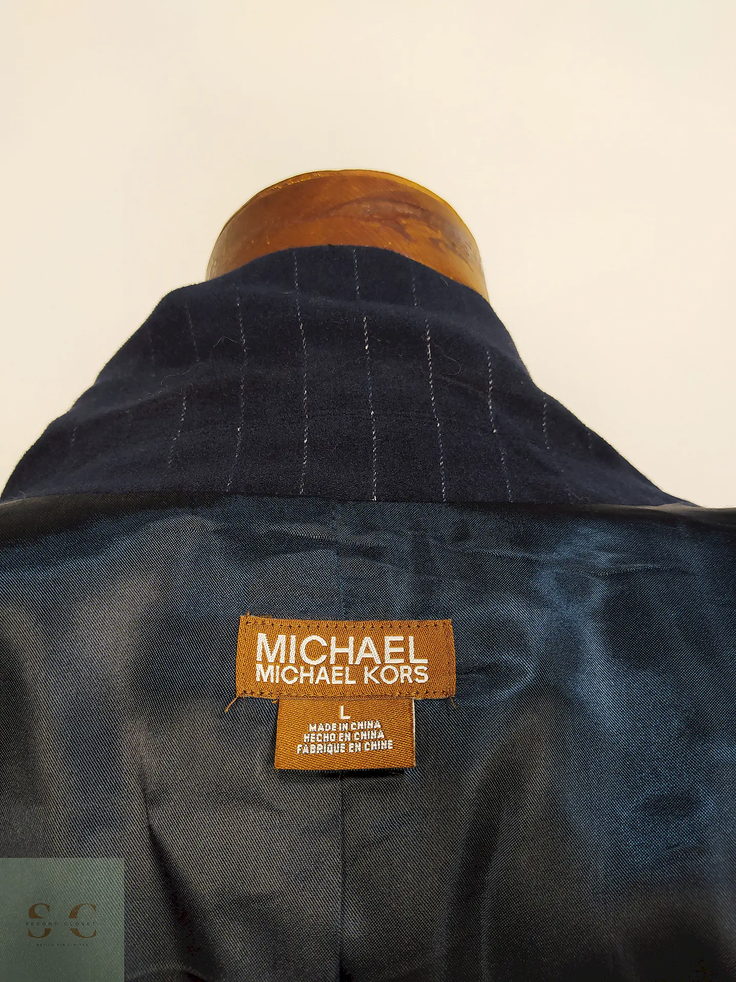 Abrigo Azul Rayas Michael Kors 100% Algodón Talla L 12