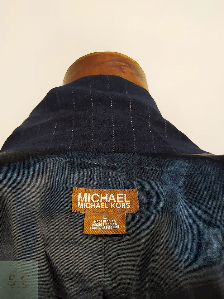 Abrigo Azul Rayas Michael Kors 100% Algodón Talla L 12