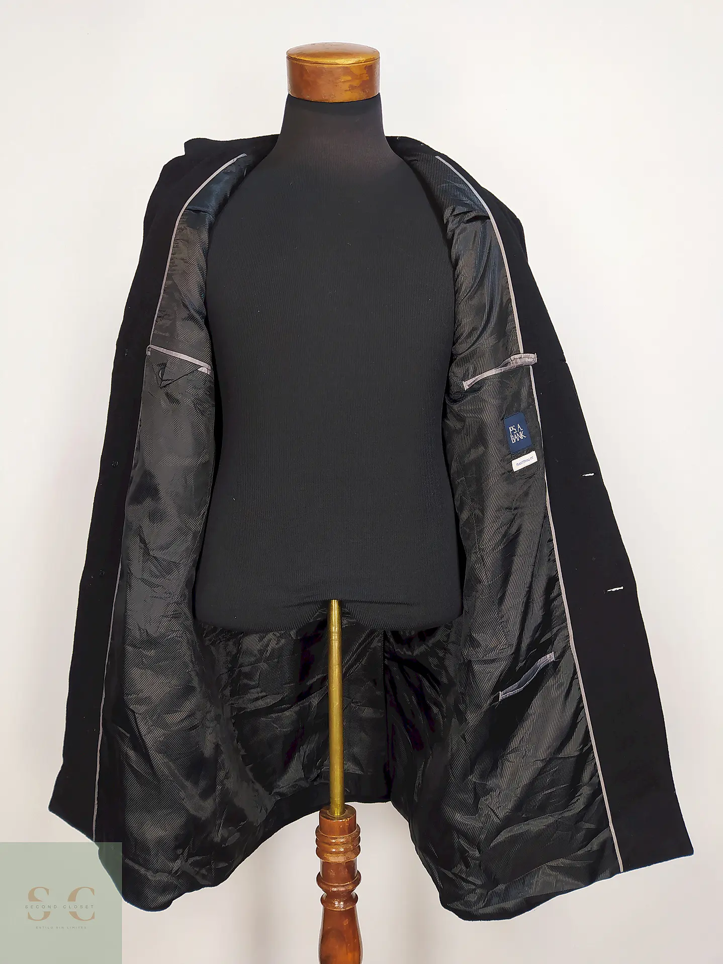 Abrigo Negro Jos A Bank 60% Lana Talla L 10