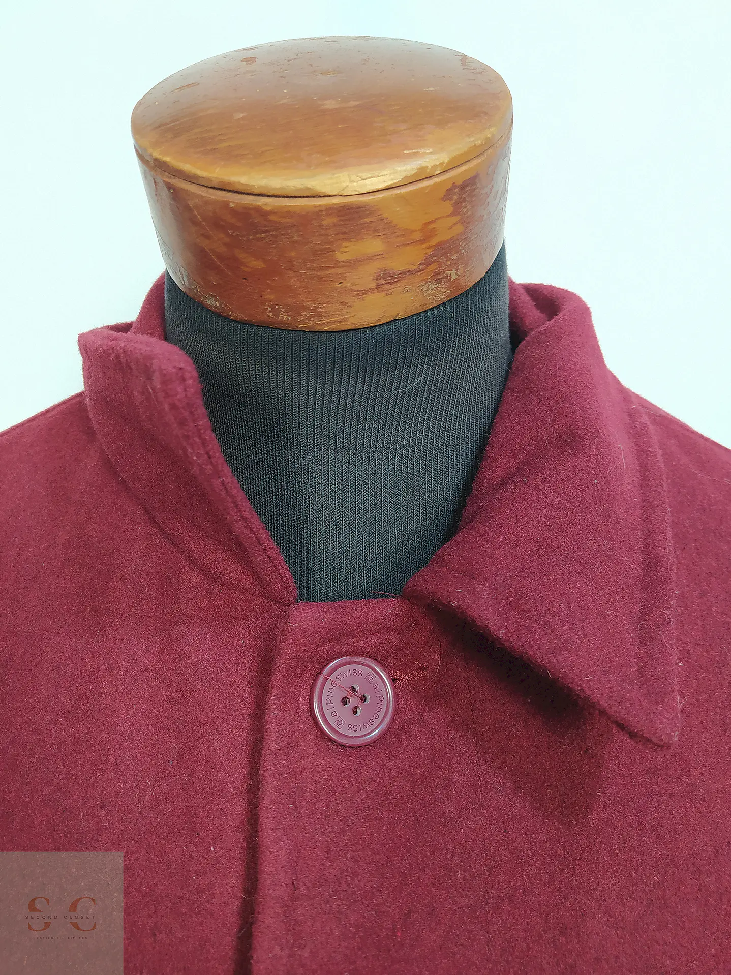 Abrigo Alpine Swiss Burdeos Mezcla Lana Talla XXL 10
