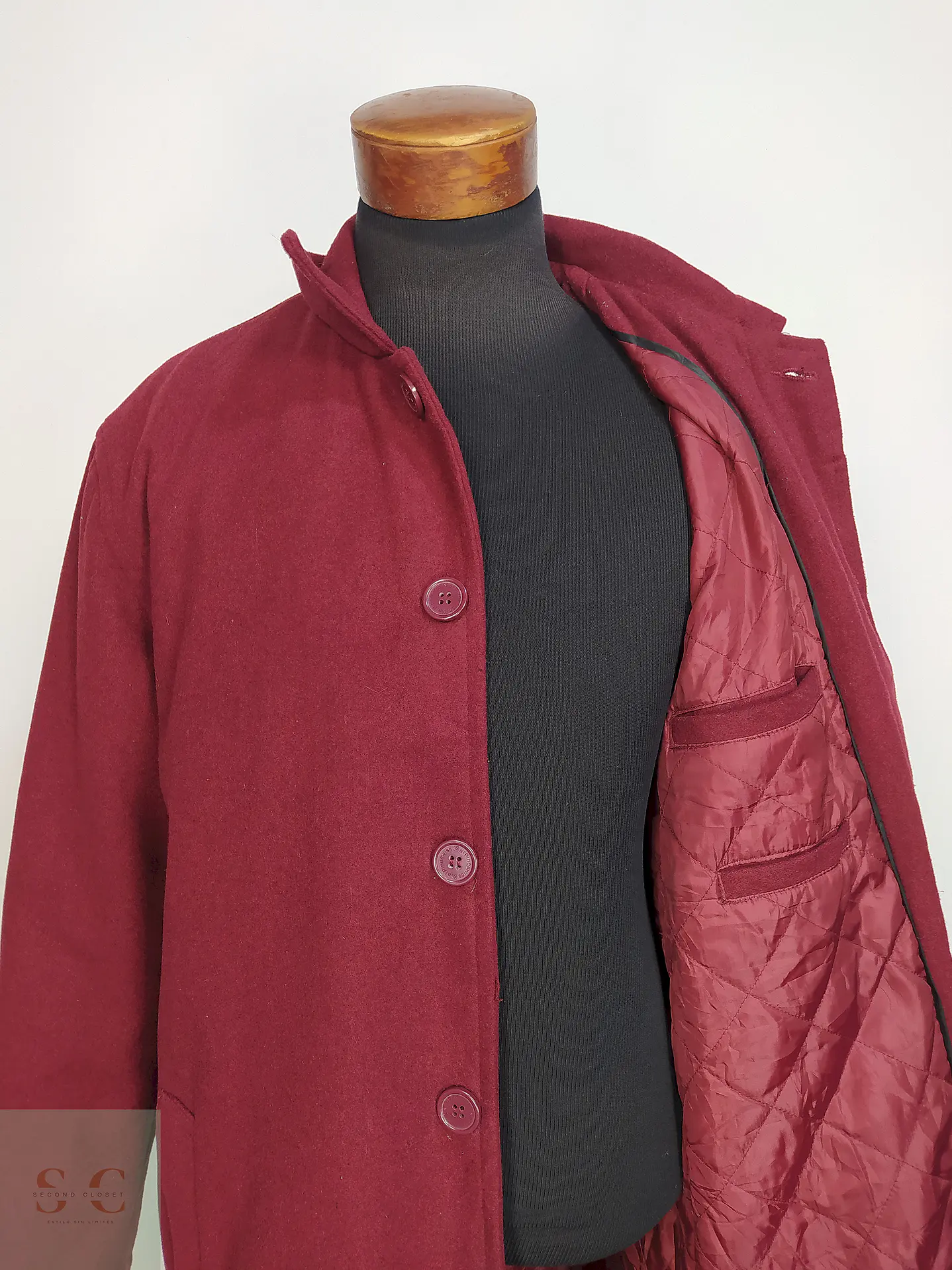Abrigo Alpine Swiss Burdeos Mezcla Lana Talla XXL 13