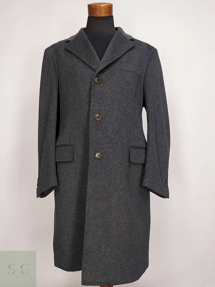 Abrigo Vintage Oumolebole Plomo Lana Virgen Cashmere Talla XXL 1