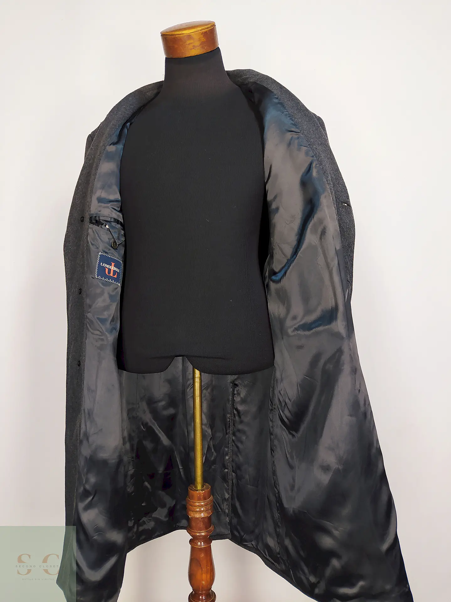 Abrigo Vintage Oumolebole Plomo Lana Virgen Cashmere Talla XXL 12