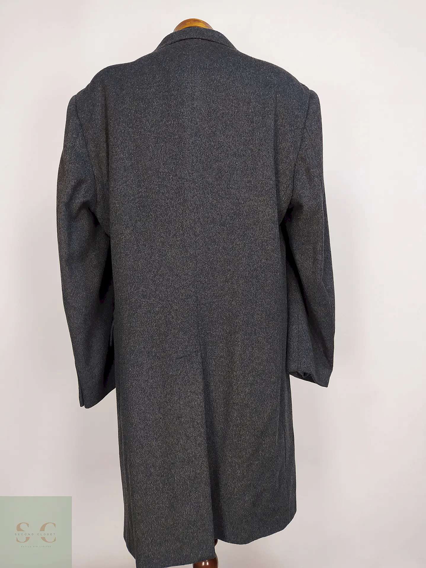 Abrigo Vintage Oumolebole Plomo Lana Virgen Cashmere Talla XXL 13