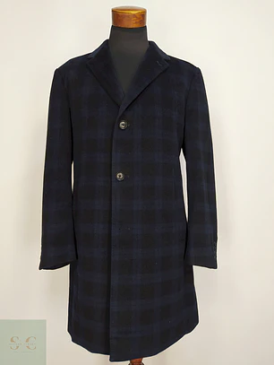 Abrigo Pronto Uomo Azul Negro Cuadros 55% Lana Talla L