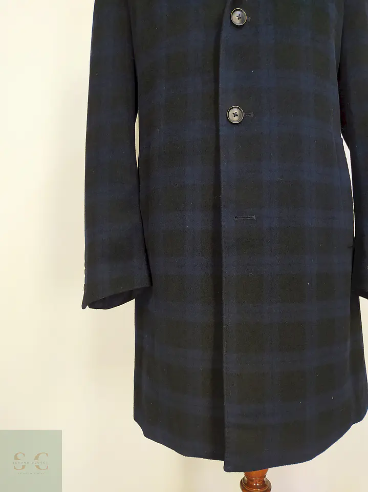 Abrigo Pronto Uomo Azul Negro Cuadros 55% Lana Talla L 2