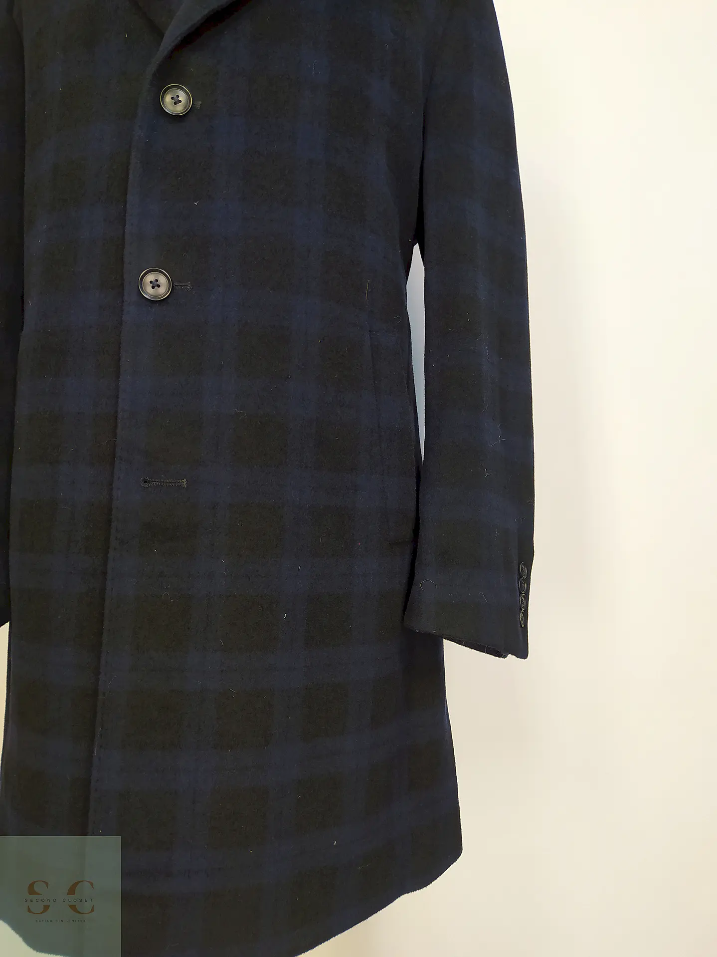 Abrigo Pronto Uomo Azul Negro Cuadros 55% Lana Talla L 3